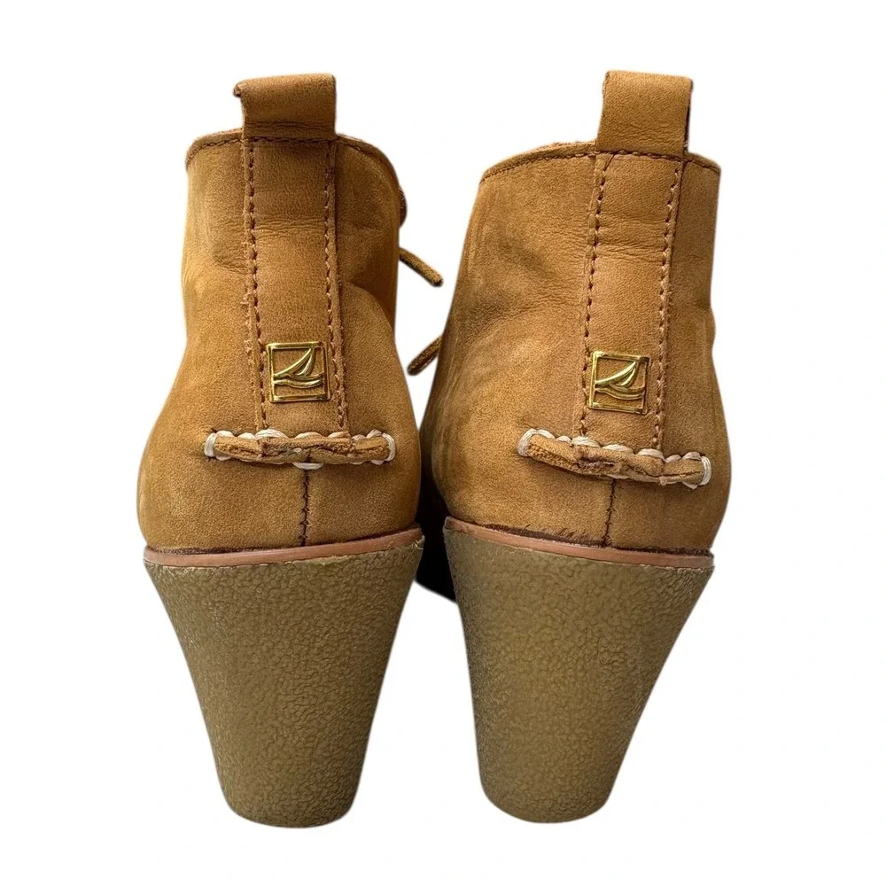 Sperry Women's Retro Tan Leather Lace‑Up Ankle Booties Wedge Heel Casual 6.5‎